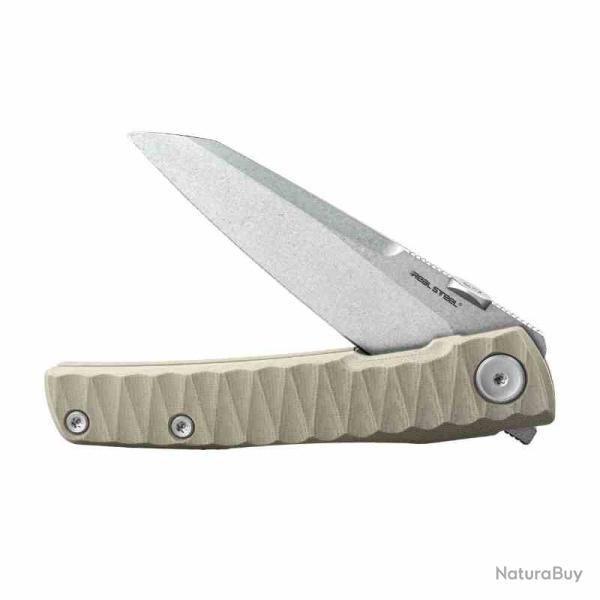 Couteau Real Steel Destra Lame Sheepsfoot Acier Nitro-V Manche G10 Rainur� Tan Liner Lock RS7222C