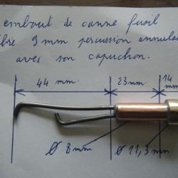 embout de canne fusil cal. 9 mm percussion annulaire avec son capuchon en caoutchouc