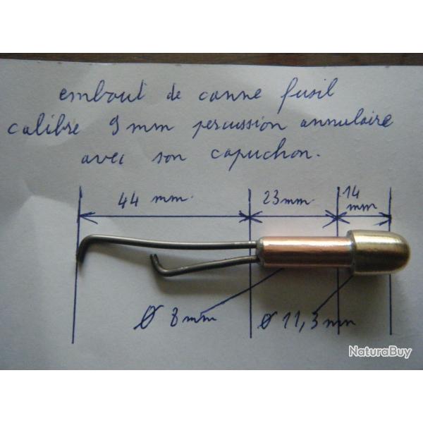 embout de canne fusil cal. 9 mm percussion annulaire avec son capuchon en caoutchouc