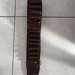 Cartouchi&egrave;re / Ceinturon Chasse en Cuir Marron - Calibre 16 - 20 Alv&eacute;oles