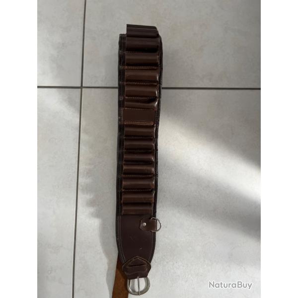 Cartouchi�re / Ceinturon Chasse en Cuir Marron - Calibre 16 - 20 Alv�oles