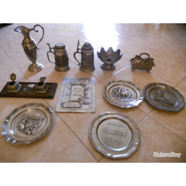 etain collection chasse deco poids environ 5,550 sans la partie en bois tous les objets ont u
