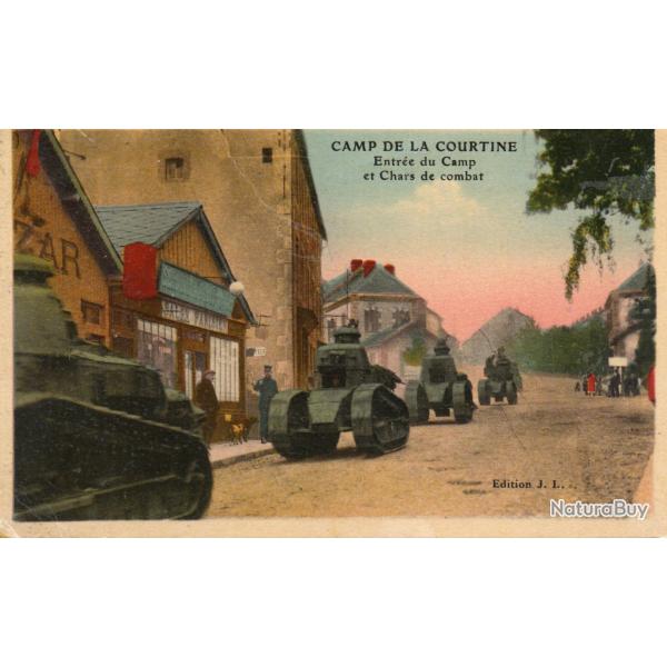 Carte Postale Ancienne - Camp de la Courtine, Entr�e du Camp et Chars de combat  -N�8354