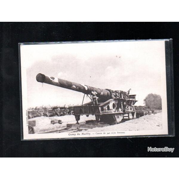 canon de 340 mm berceau , artillerie camp de mailly sur rails
