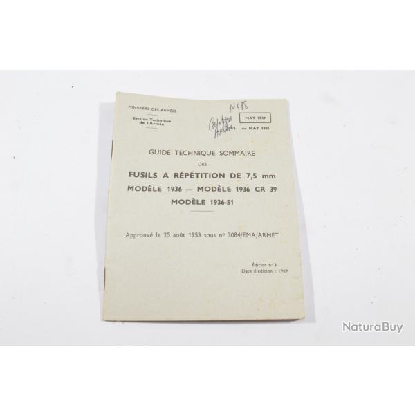 ANCIEN MANUEL MILITAIRE de 1969 - MAT 1039 ex MAT 1085 - MAS 36, MAS 36 CR 39 et MAS 36/51  (20)