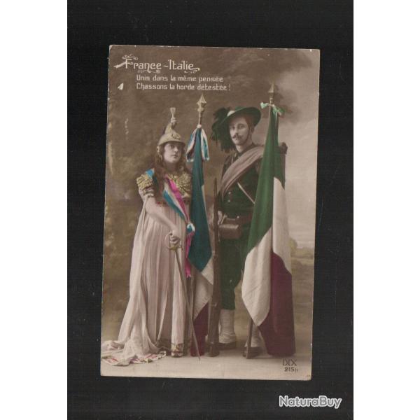 guerre 1914-1918 carte patriotique bersaglier �g�rie france , france-italie