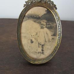 Petit cadre photo en bronze et laiton 19e si&egrave;cle