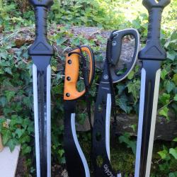Lot de 4 : Ep&eacute;e Glaive Kukkri Machette Volcano Lame Acier 3Cr13 Manche Nylon Pas d'Etui
