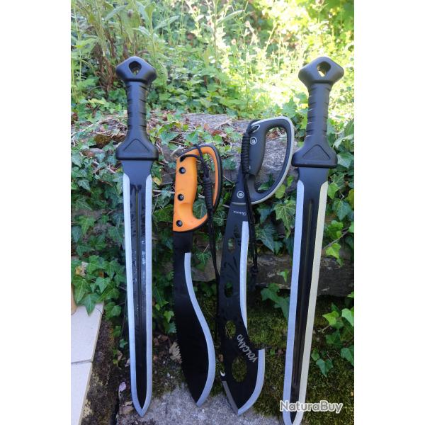 Lot de 4 : Ep�e Glaive Kukkri Machette Volcano Lame Acier 3Cr13 Manche Nylon Pas d'Etui