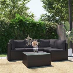 Salon de jardin 5 pcs avec coussins R&eacute;sine tress&eacute;e Noir