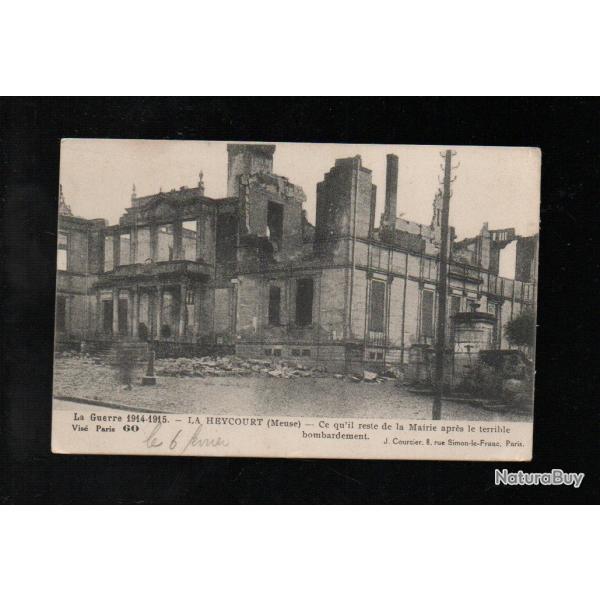 cpa la heycourt meuse ce qu'il reste de la mairie apr�s le terrible bombardement , guerre 1914-1915