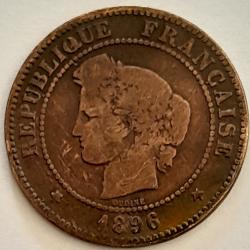 RARE PIECE DE MONNAIE FRANCE  5 CENTIMES CERES 1896 PARIS TORCHE