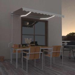 Auvent automatique avec capteur de vent et LED 300x250 cm Cr&egrave;me