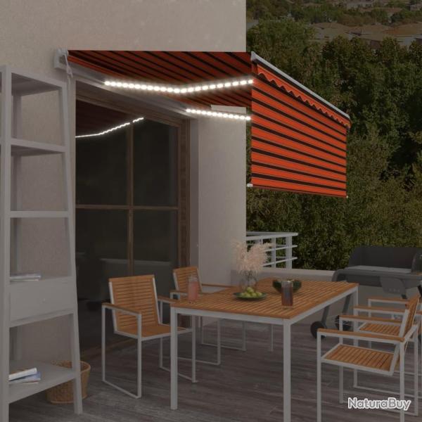 Auvent automatique capteur de vent et LED 3x2,5 m Orange marron