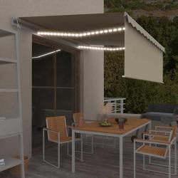 Auvent automatique store capteur de vent et LED 4x3 m Cr&egrave;me