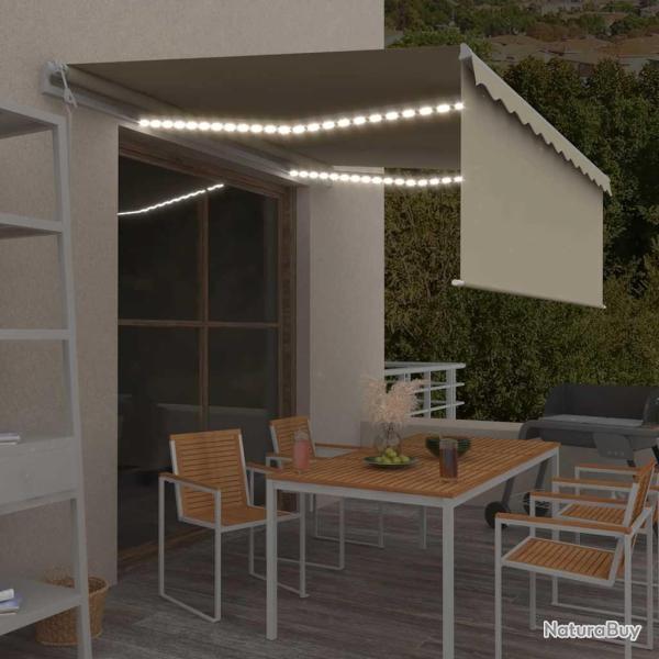 Auvent automatique store capteur de vent et LED 4x3 m Cr�me
