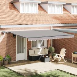 Auvent r&eacute;tractable Gris clair 450 &times; 350 cm Tissu et Aluminium