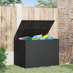 Bo&icirc;te &agrave; coussins, noire, en r&eacute;sine tress&eacute;e, pour le jardin, 145 &times; 100 &times; 103 cm