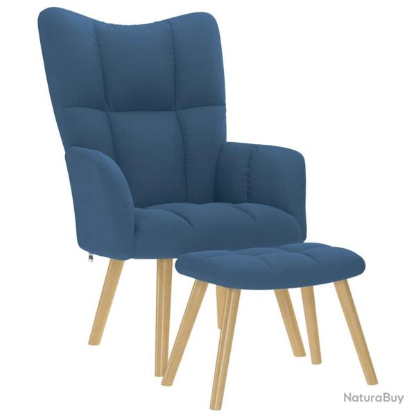 Chaise de relaxation avec repose-pied Bleu Tissu