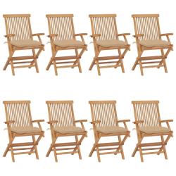 Chaises de avec coussins beige lot de 8 Bois teck massif