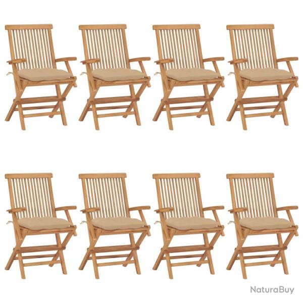 Chaises de avec coussins beige lot de 8 Bois teck massif