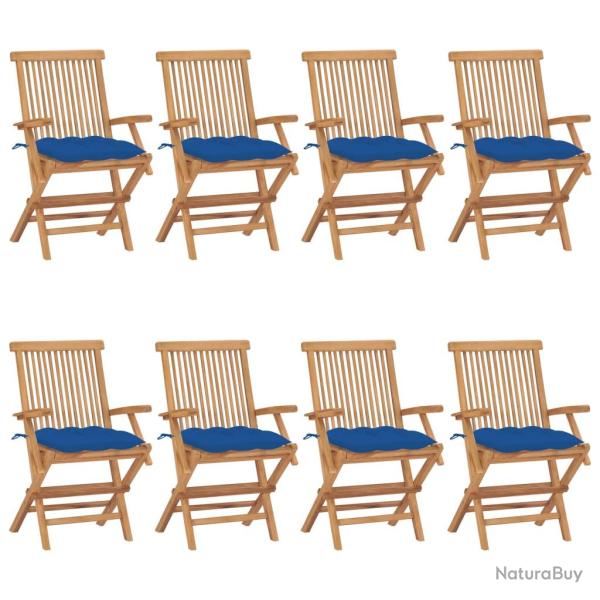 Chaises de avec coussins bleu lot de 8 Bois teck massif