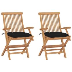 Chaises de avec coussins noir lot de 2 Bois teck massif