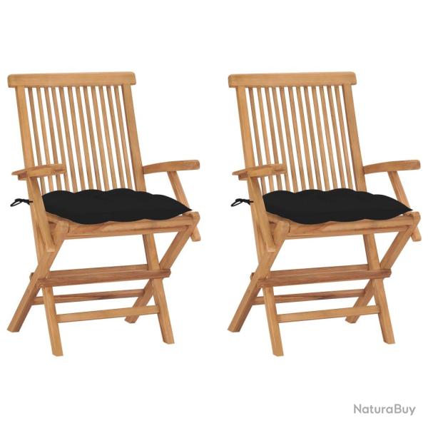 Chaises de avec coussins noir lot de 2 Bois teck massif