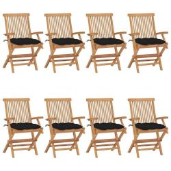 Chaises de avec coussins noir lot de 8 Bois teck massif