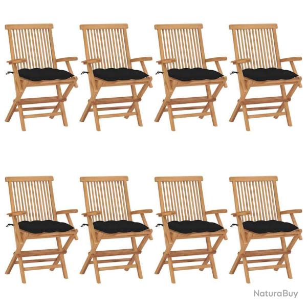Chaises de avec coussins noir lot de 8 Bois teck massif
