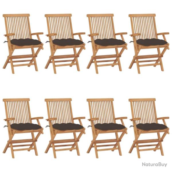 Chaises de avec coussins taupe lot de 8 Bois teck massif