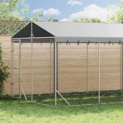 Chenil d'ext&eacute;rieur pour chiens avec toit argent&eacute; 3x7,5x2,5 m