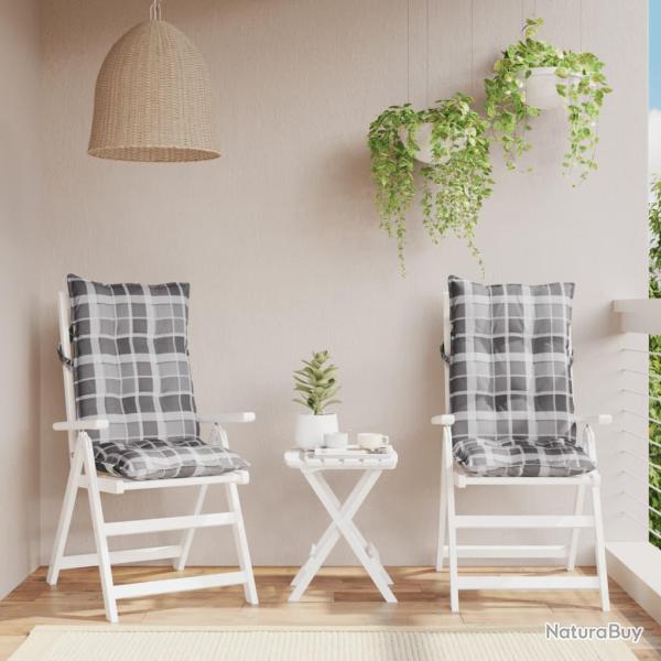 Coussins de chaise � dossier haut lot de 2 motif carreaux gris