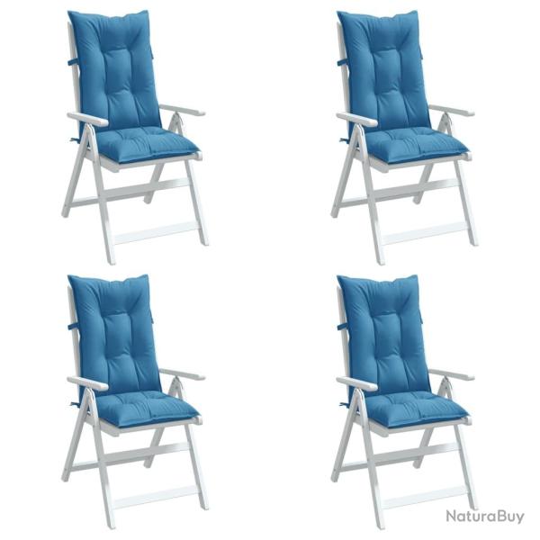 Coussins de chaise � dossier haut lot de 4 bleu m�lang� tissu