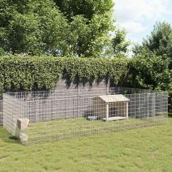 Enclos pour animaux en libert&eacute; 24 panneaux fer galvanis&eacute;