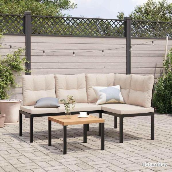Ensemble de banc de avec coussins 3 pcs noir
