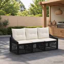 Ensemble de canap&eacute; de 3 pcs Noir polyrotin