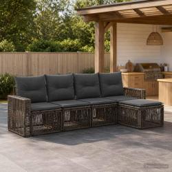 Ensemble de canap&eacute; de 5 pcs Gris et Gris fonc&eacute; polyrotin