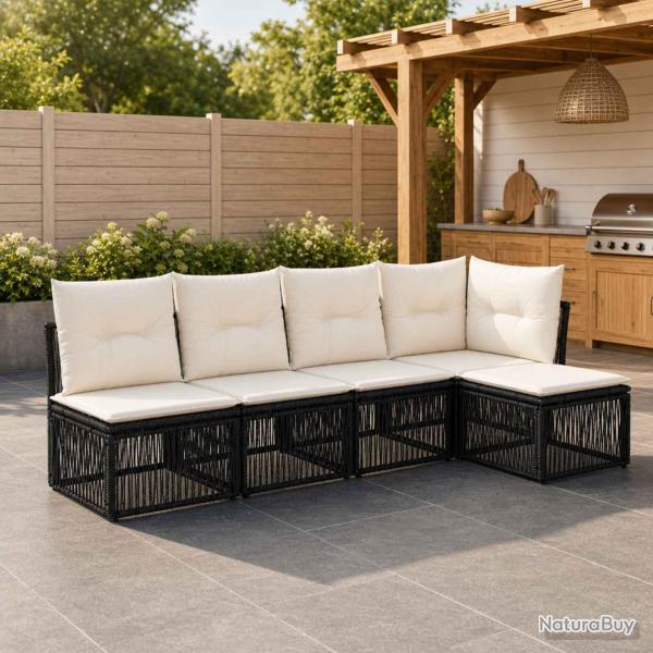 Ensemble de canap� de 5 pcs Noir polyrotin