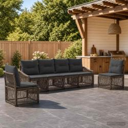 Ensemble de canap&eacute; de 6 pcs Gris polyrotin