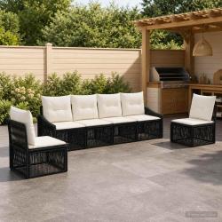 Ensemble de canap&eacute; de 6 pcs Noir polyrotin