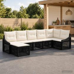 Ensemble de canap&eacute; de 7 pcs Noir polyrotin