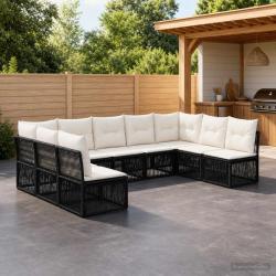 Ensemble de canap&eacute; de 9 pcs Noir polyrotin