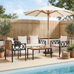 Ensemble de meubles d'ext&eacute;rieur 4 pcs Marron et cr&egrave;me blanche