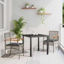 Ensemble de salle &agrave; manger pour 3 pcs Gris et Noir Rotin