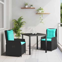 Ensemble de salle &agrave; manger pour 3 pcs Noir Poly rotin
