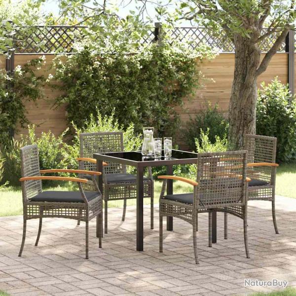 Ensemble de salle � manger pour 5 pcs Gris et Noir Rotin