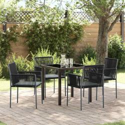 Ensemble de salle &agrave; manger pour 5 pcs Noir Rotin PE
