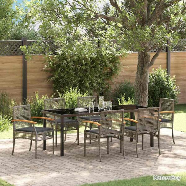 Ensemble de salle � manger pour 7 pcs Gris et Noir Rotin