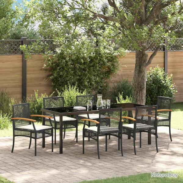 Ensemble de salle � manger pour 7 pcs Noir Rotin